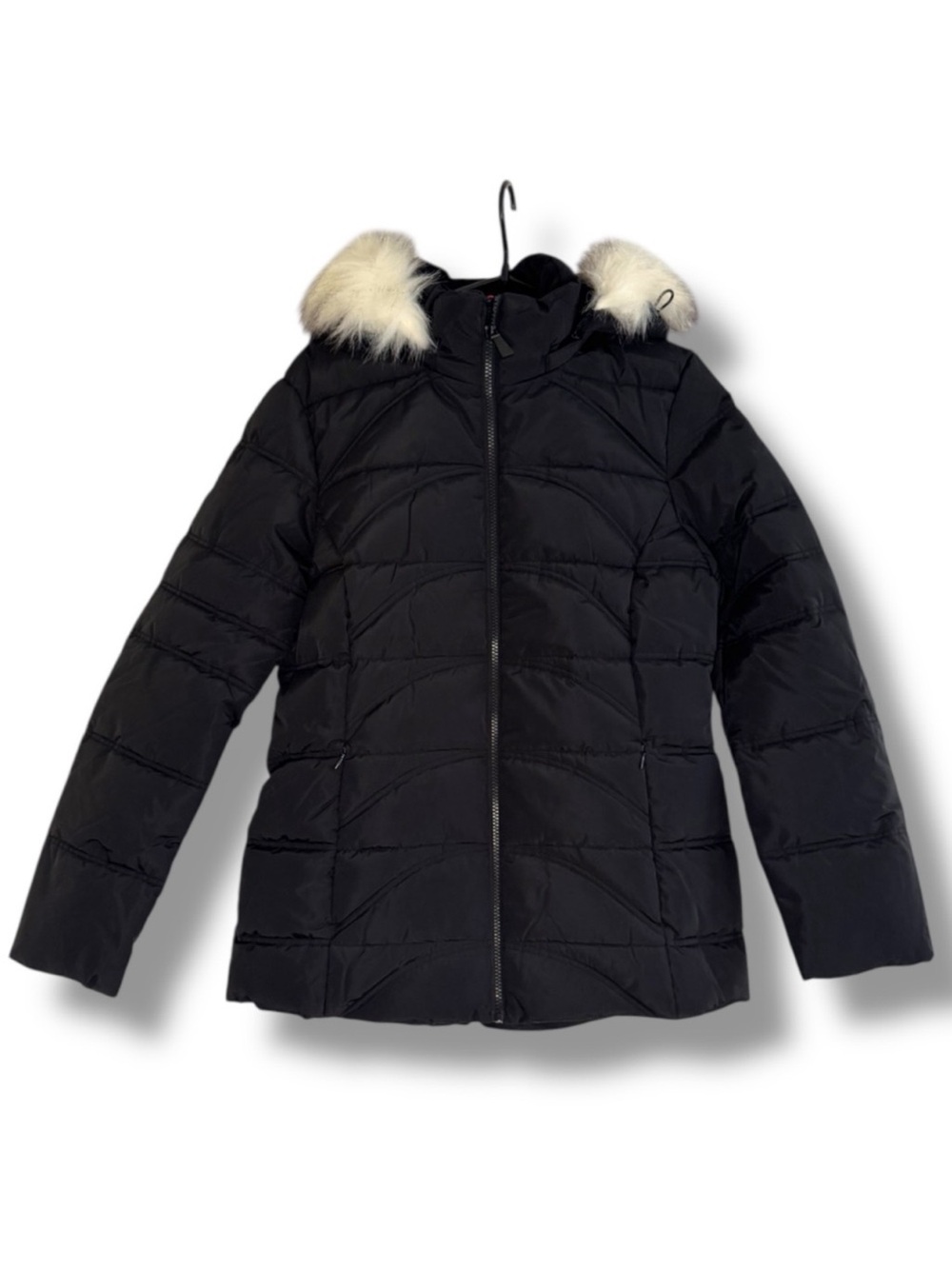 Nautica Women's Black Puffer Jacket with Detachable Faux Fur Hood